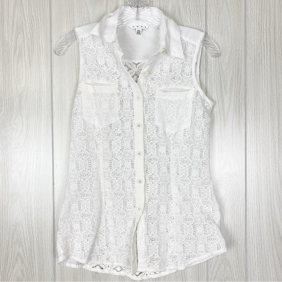 CAbi Tops - Cabi | White Button Down Lace Sleeveless Cluny Blouse Size XS